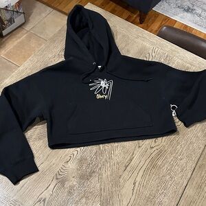 NWOT Obey Black Hoodie with Graphic embroidered Design